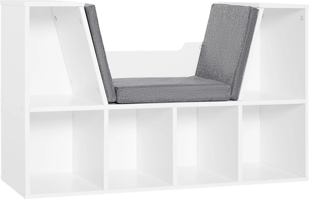 HOMCOM Kniha skrinka s posedom, 6 kubický originálny regál na detské knihy s polstrovanou lavicou, viacúčelový 102x30x61cm | Aosom