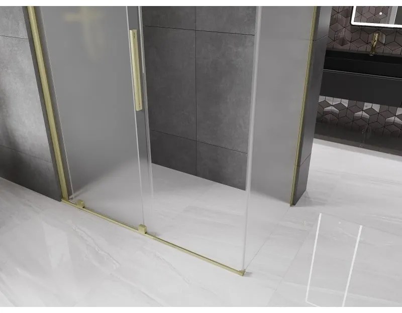 Mexen Velar, sprchový kút s posuvnými dverami 140 x 75 cm, 8mm sklo námraza, zlatá matná, 871-140-075-31-55