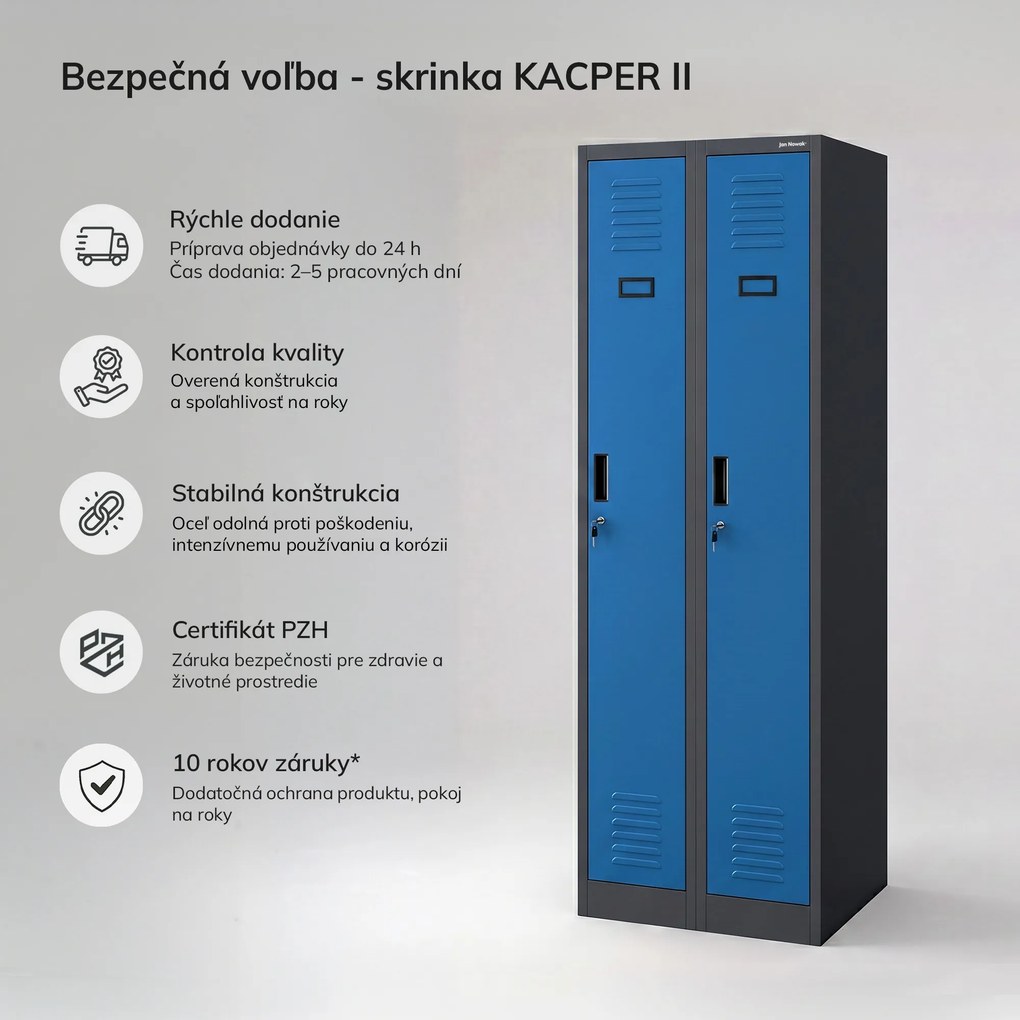 Dvojkomorová zamestnanecká skrinka antracitovo modrá, 600x1800x500 mm: KACPER II