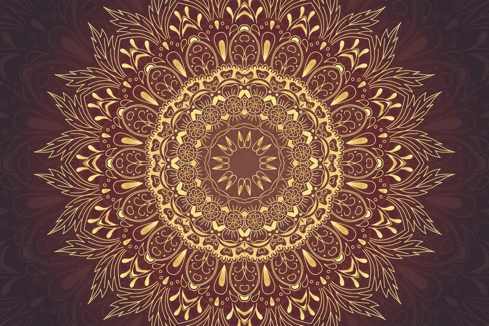 Tapeta zlatá Mandala na bordovom pozadí