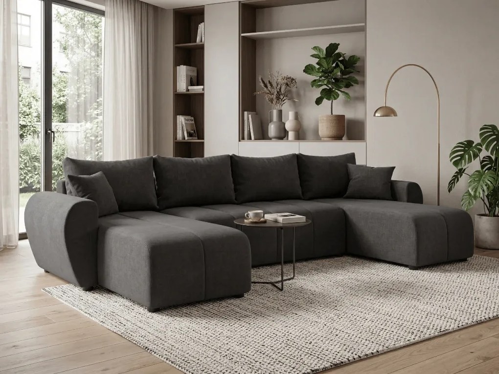 Rozkladacia obojstranná sedacia súprava do U SEVIO 311x145 cm, tmavosivá + 2 vankúšiky ZDARMA
