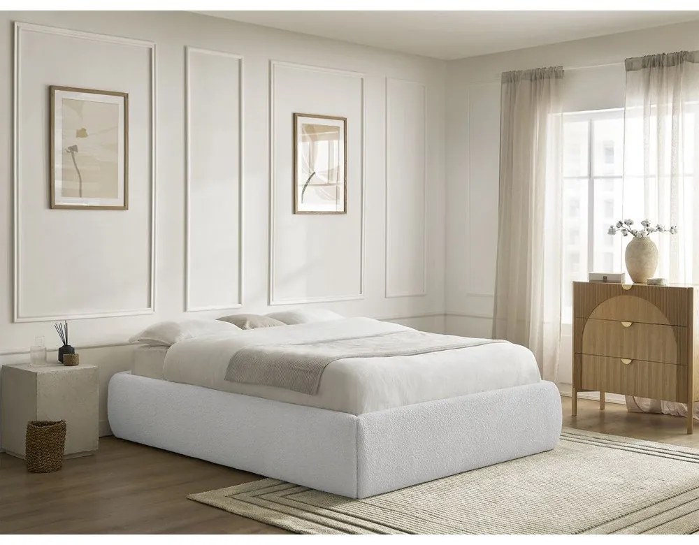 Svetlosivá čalúnená dvojlôžková posteľ s úložným priestorom/bez čela s roštom 160x200 cm Inera – Bobochic Paris