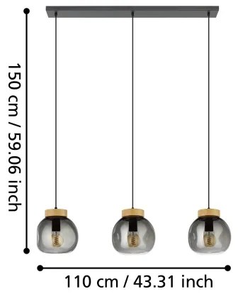 Eglo 390318 - Luster na lanku MAGACELA 3xE27/40W/230V dymová