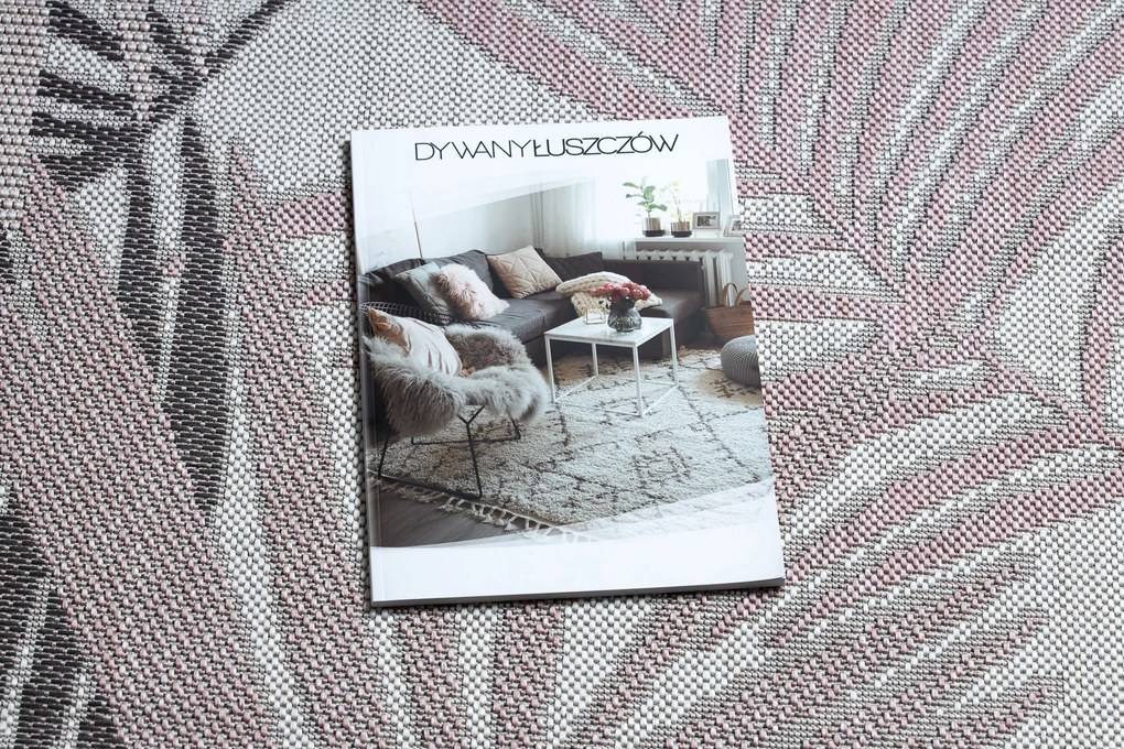 Koberec SISAL SION palmové listy, tropický 2837 ecru / ružový