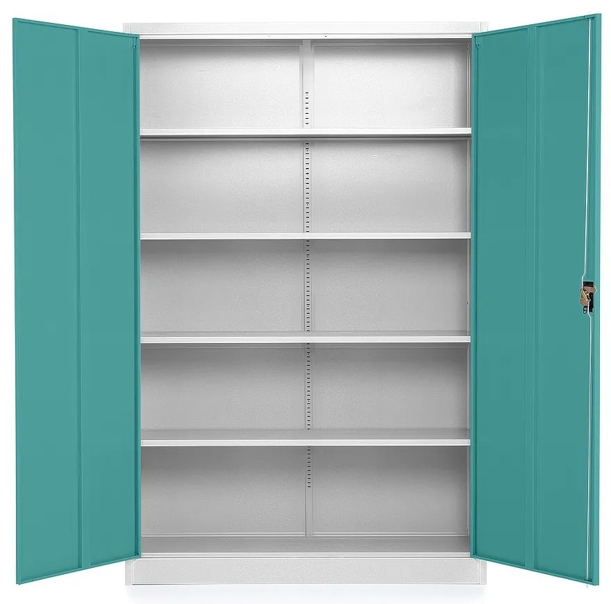 Univerzálna kovová skriňa 120 x 40 x 185 cm, cylindrický zámok, zelená - ral 6033