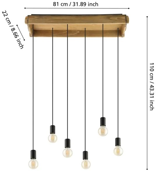 Eglo 43592 - Luster na lanku WOOTTON 6xE27/40W/230V