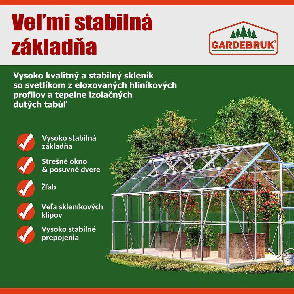 Jurhan Záhradný skleník z polykarbonátu so základňou, 380x190x195cm