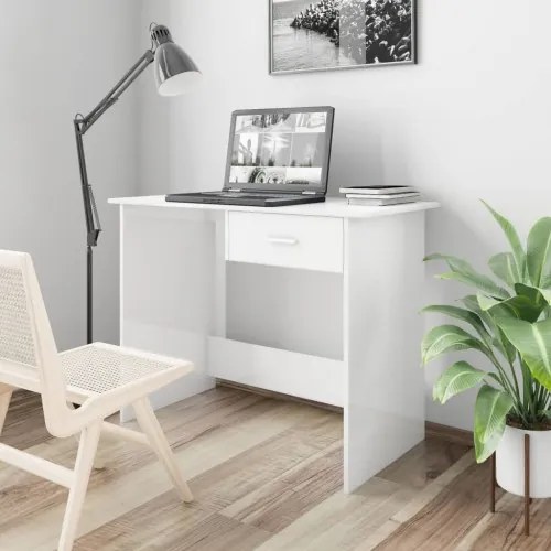 vidaXL Stôl lesklý biely 100x50x76 cm drevotrieska-