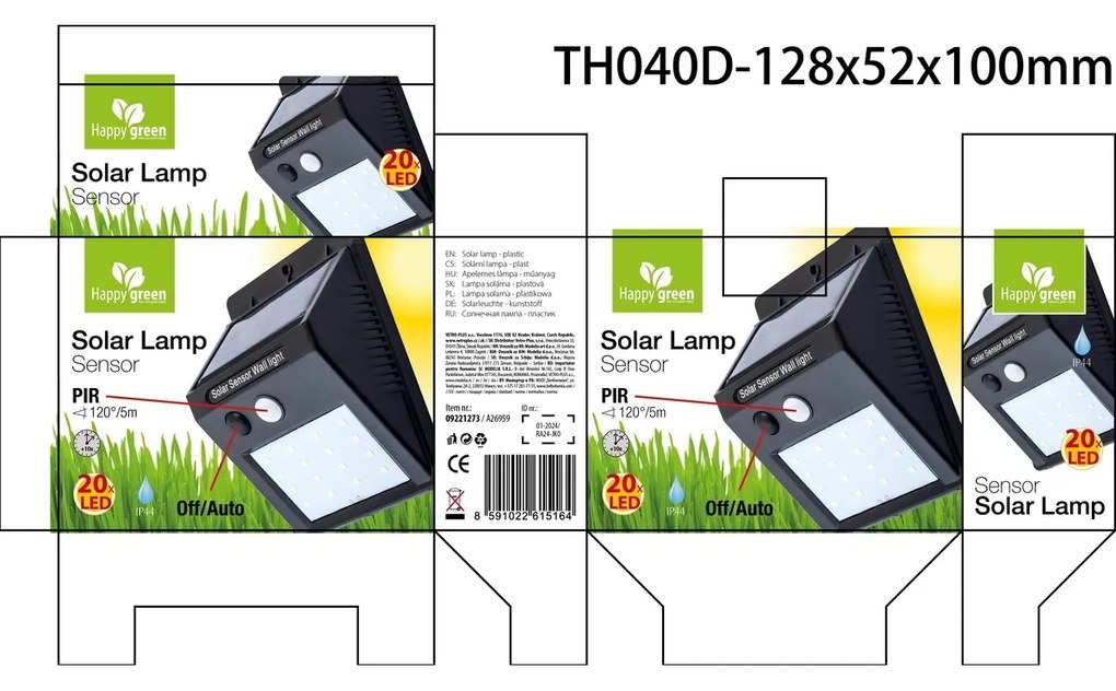 Happy Green Solárna lampa Sensor 20 LED, 4,9 x 12,5 x 9,6 cm