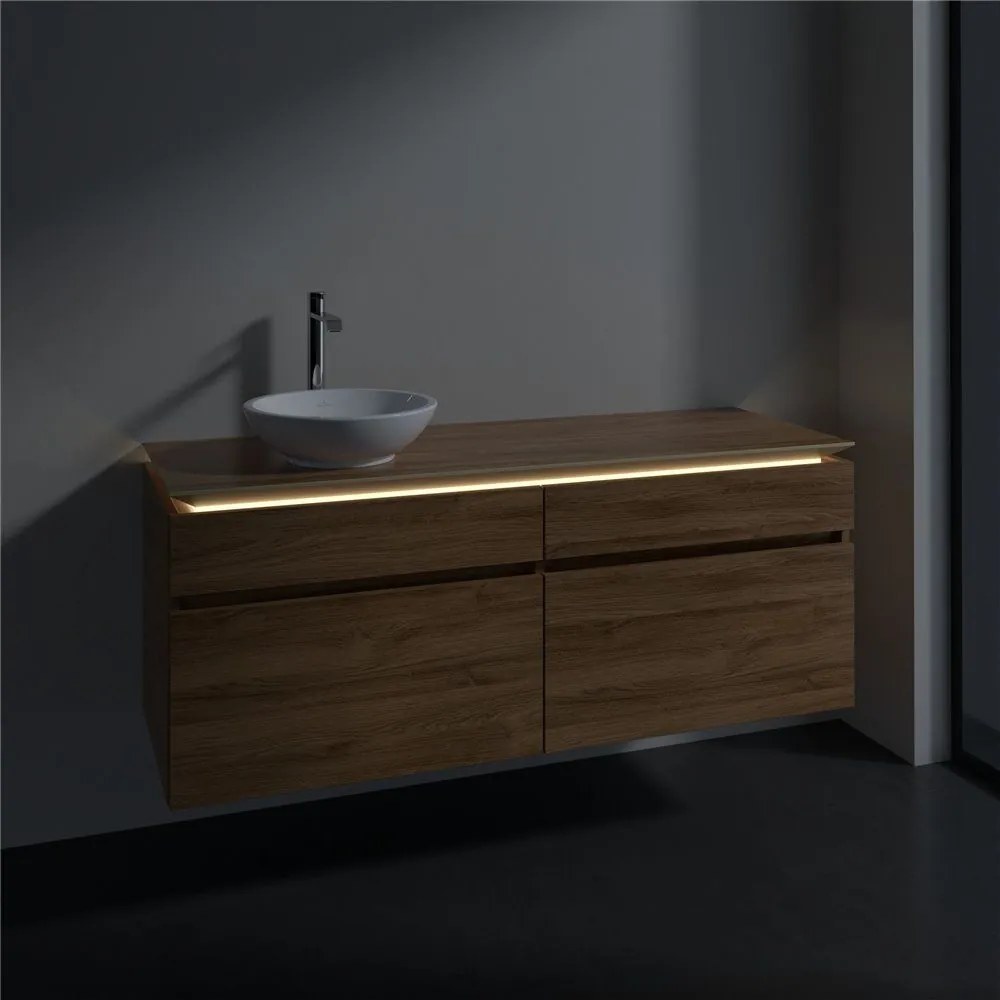 VILLEROY &amp; BOCH Legato závesná skrinka pod umývadlo na dosku (umývadlo vľavo), 4 zásuvky, s LED osvetlením, 1400 x 500 x 550 mm, Oak Kansas, B588L0RH