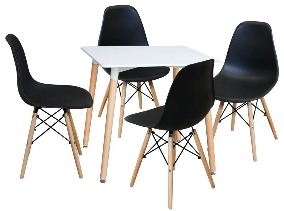 Jedálenský stôl 80x80 UNO biely + 4 stoličky UNO čierne