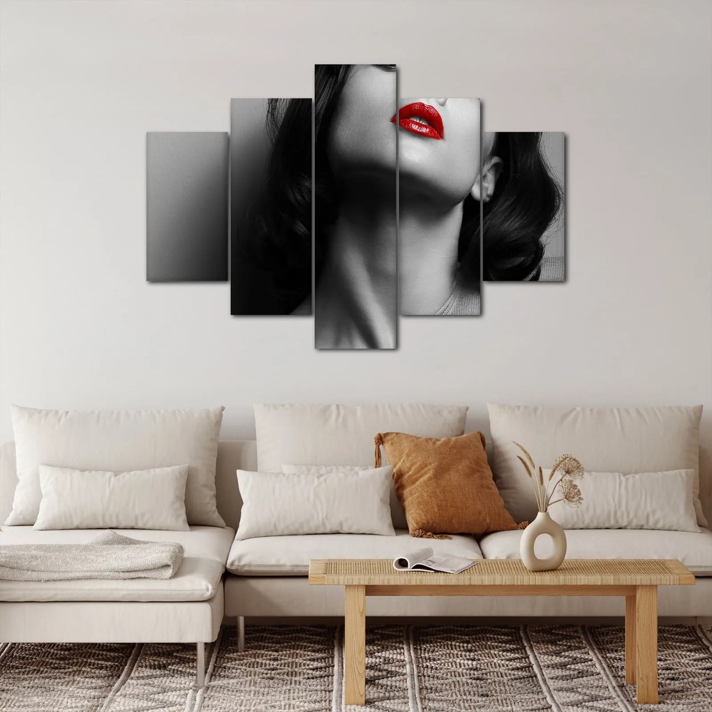 Obraz - Portrét ženy s červeným rúžom (150x105 cm)