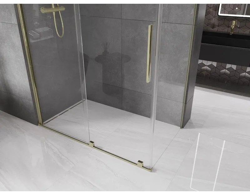 Mexen Velar, sprchový kút s posuvnými dverami 160(dvere) x 80(stena) cm, 8mm číre sklo, zlatá lesklá, 871-160-080-01-50