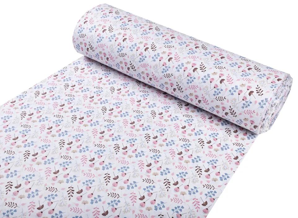 Biante Detské bavlnené posteľné obliečky do postieľky Sandra SA-332 Modro-ružové vetvičky s lístkami Do postieľky 90x140 a 50x70 cm