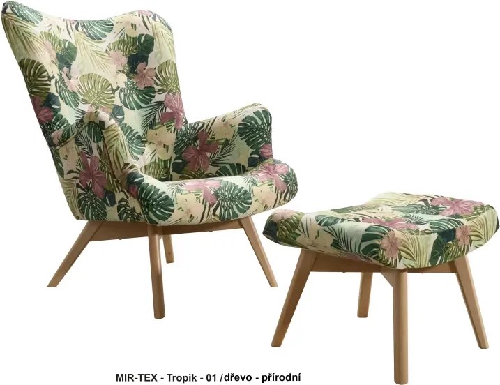 Kreslo Grande s podnožkou, béžová/orech (luis-mil 7247)