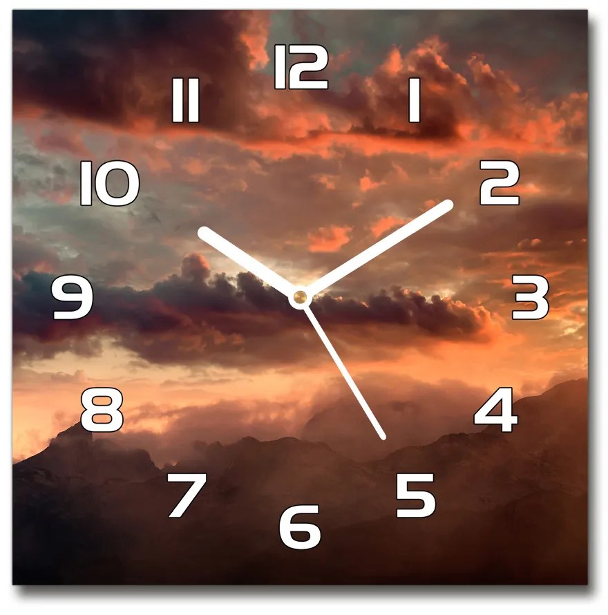 Sklenené nástenné hodiny štvorec Západ slnka hory pl_zsk_30x30_f_90609919