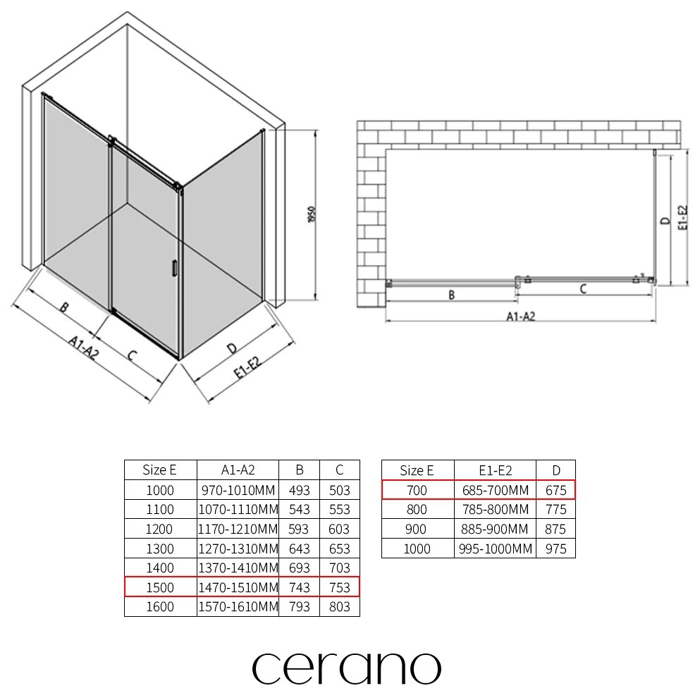 CERANO - Sprchovací kút Santoro Ľ/P - 8 mm - chróm, transparentné sklo - 150x70 cm - posuvný, CER-CER-8050BD7366