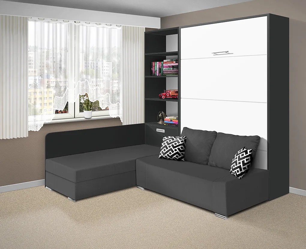 Nabytekmorava Sklápacia posteľ s pohovkou VS 21075 - 200x180 cm farba pohovky: Sivá, Typ farebného prevedenia: Buk / dvere biele LESK