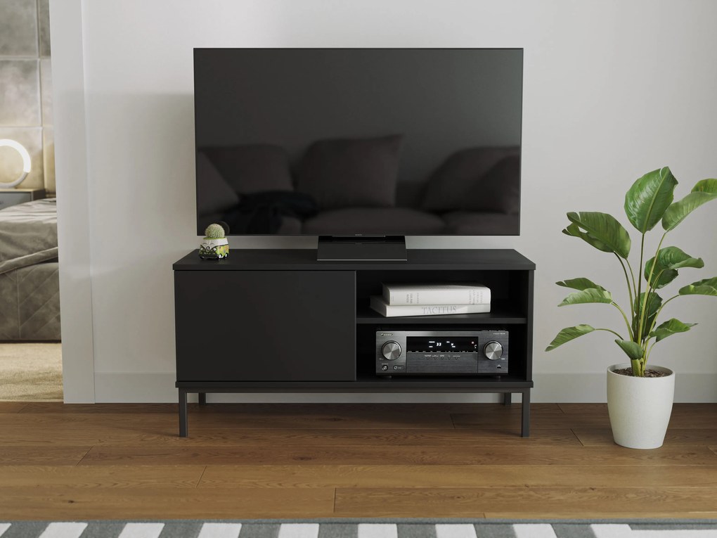 Tv stolík Quebec 1D (čierna matná). Akcia -19%. Vlastná spoľahlivá doprava až k Vám domov. 1051872
