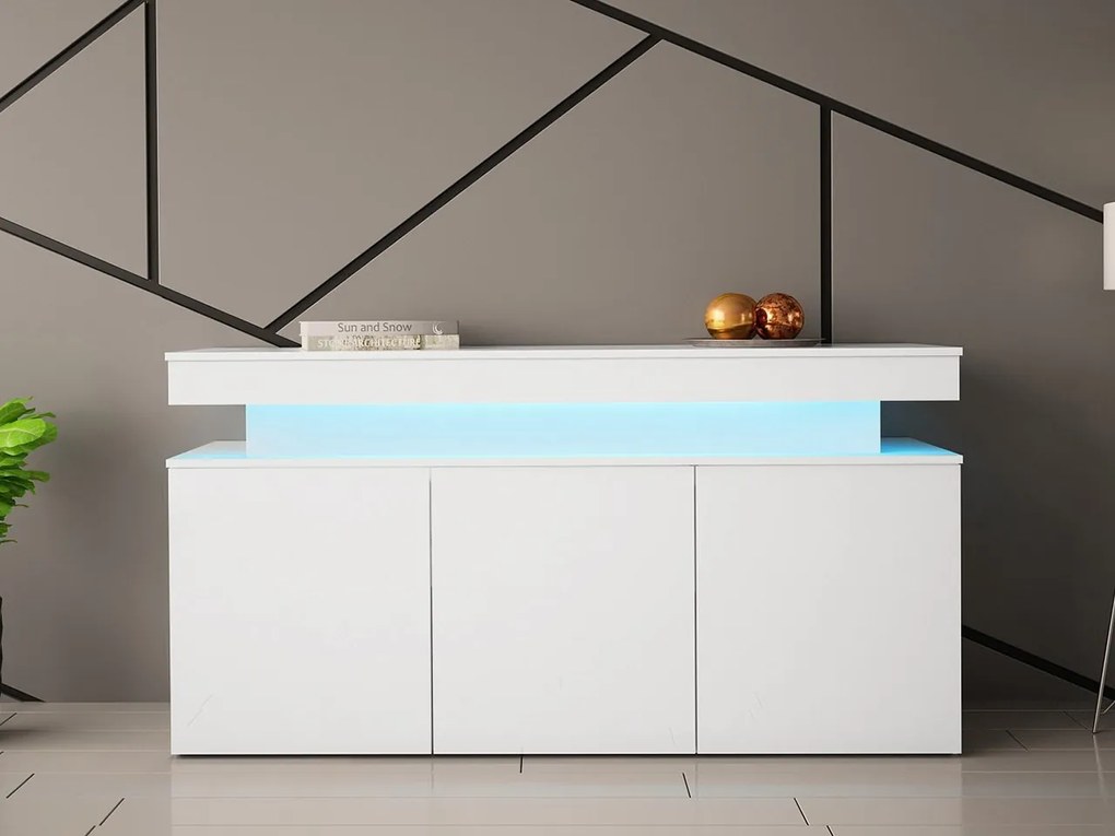 Komoda s LED osvetlením USOA - lesklá biela / matná biela
