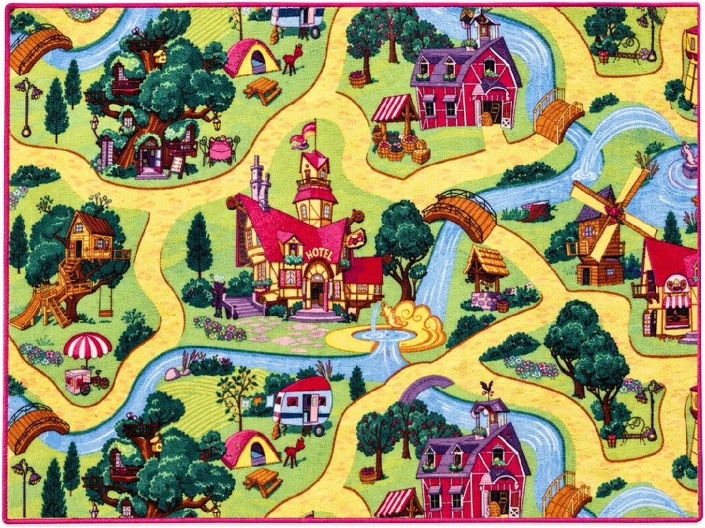 Vopi, Detský kusový koberec Rozprávková dedina, 140x200, viacfarebná, detská izba