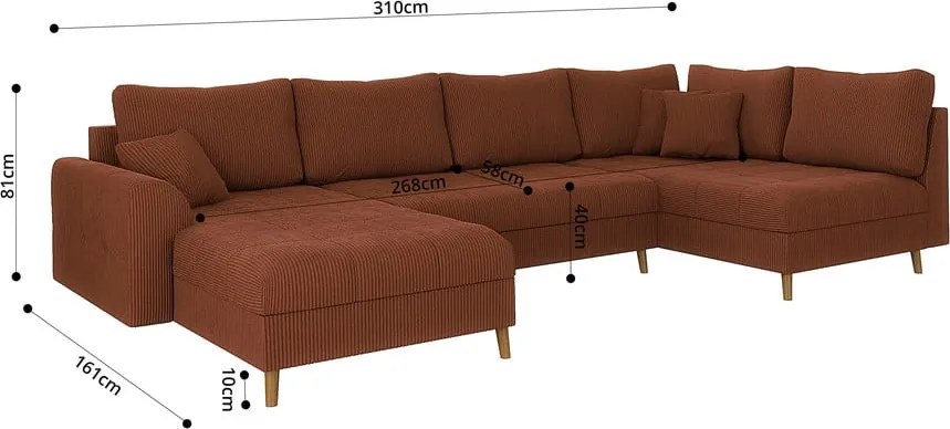 Menčestrová rohová pohovka v tehlovej farbe (ľavý roh) Ariella – Ropez