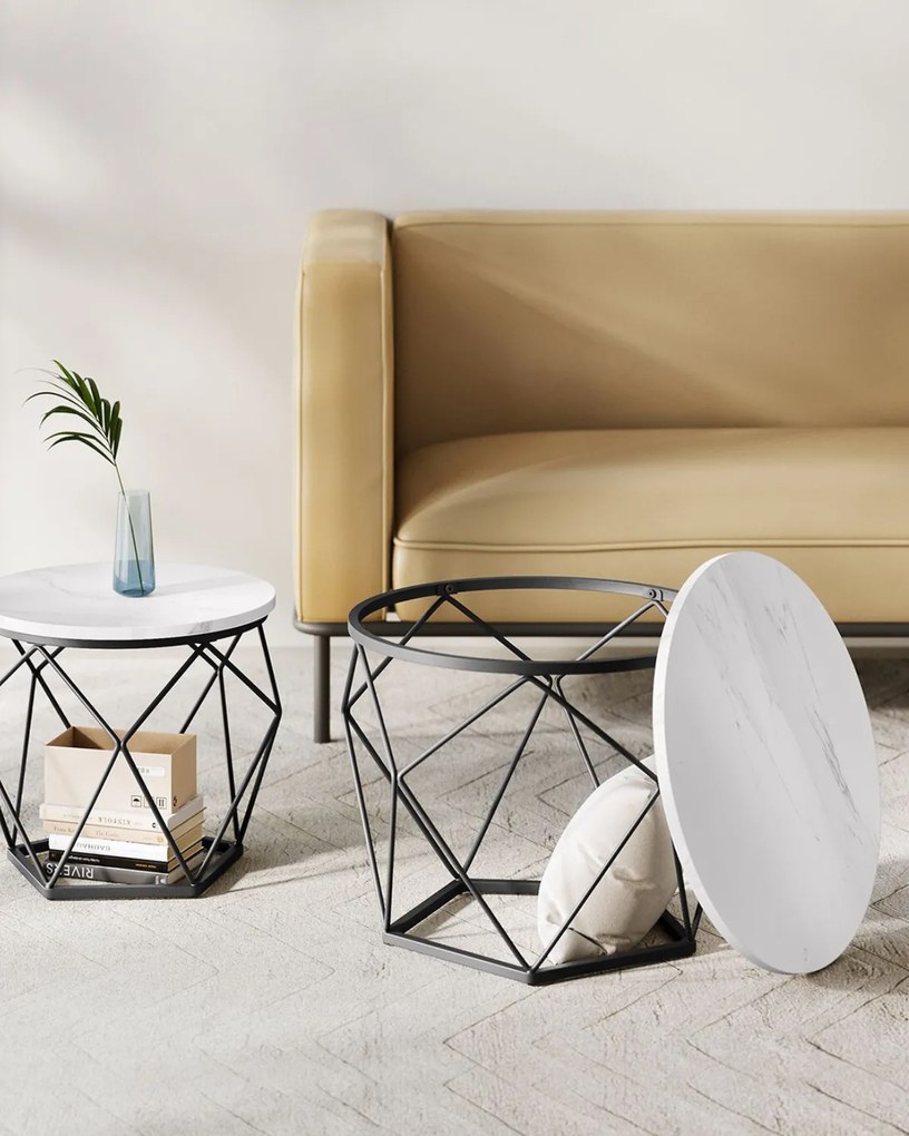 Súprava 2 ks odkladacích stolíkov Vasagle Elezi biely mramor/čierna