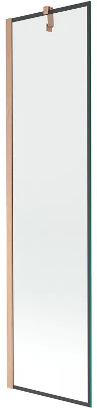 Mexen Next, 1-krídlová vaňová zástena 50 x 150 cm, 6mm číre sklo - čierny vzor, medená matná, 895-050-000-00-70-65