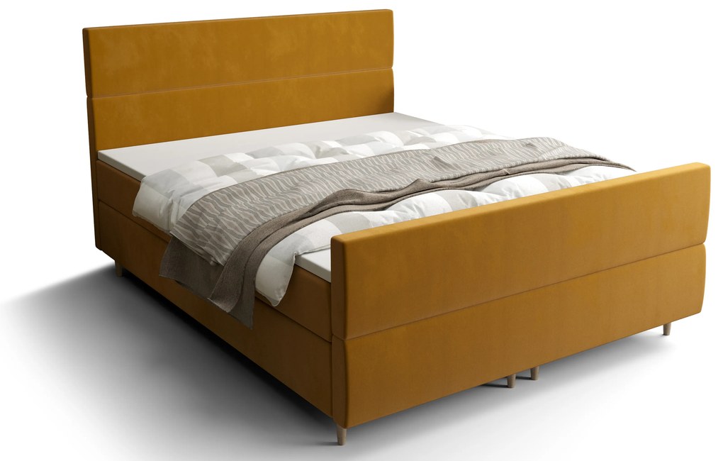 Manželská posteľ Boxspring 140 cm Flu plus (zlatá) (s matracom a úložným priestorom). Akcia -20%. Vlastná spoľahlivá doprava až k Vám domov. 1046571