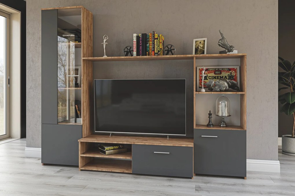 Obývacia stena HUGO, šedý grafit/dub craft tabaco