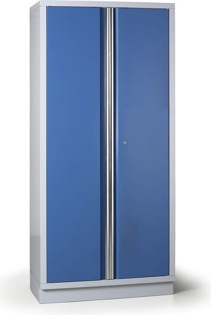 Policová dielenská skriňa 2-dverová G2, 4 police, zámok, 915 x 458 x 2000 mm, modrá