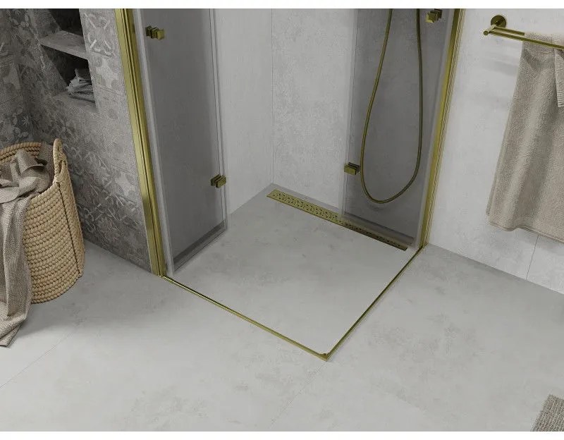 Mexen Lima Duo sprchovací kút so skladacími dverami 80 x 80 cm, 6mm číre sklo, zlatý profil, 856-080-080-50-00-02