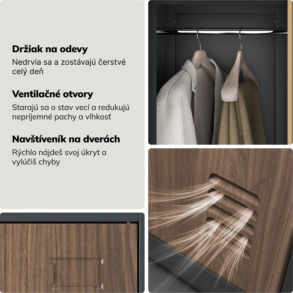 Šatníková skriňa BHP, zamestnanecká, jednotlivá, 2 priehradky s tyčou, antracitová/orech, 316,5x1850x450 mm: IGOR 1 Plus Eco Design