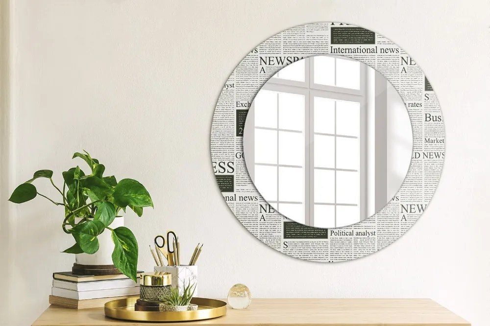 Okrúhle ozdobné zrkadlo na stenu Vzor z novín fi 50 cm