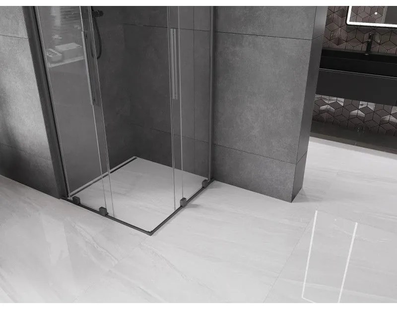 Mexen Velar Duo, sprchový kút s posuvnými dverami 100 x 100 cm, 8mm číre sklo, brúsený grafit, 871-100-100-02-95