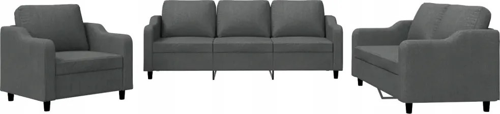 vidaXL 3-dielny sedací komplet, čalúnený látkou, tmavosivý