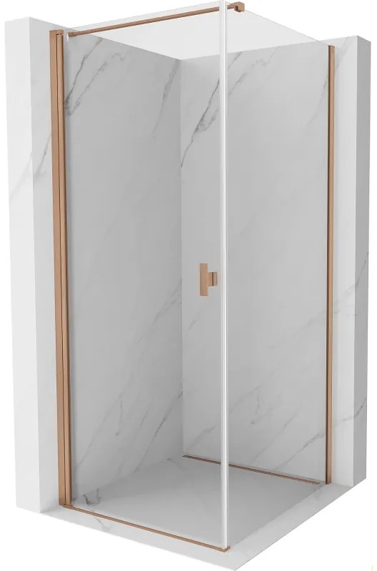 Mexen Mist-B, 1-krídlový výklopný sprchový kút 75 x 75 cm, číre sklo, medený matný profil, 8A2T-075-075-65-00