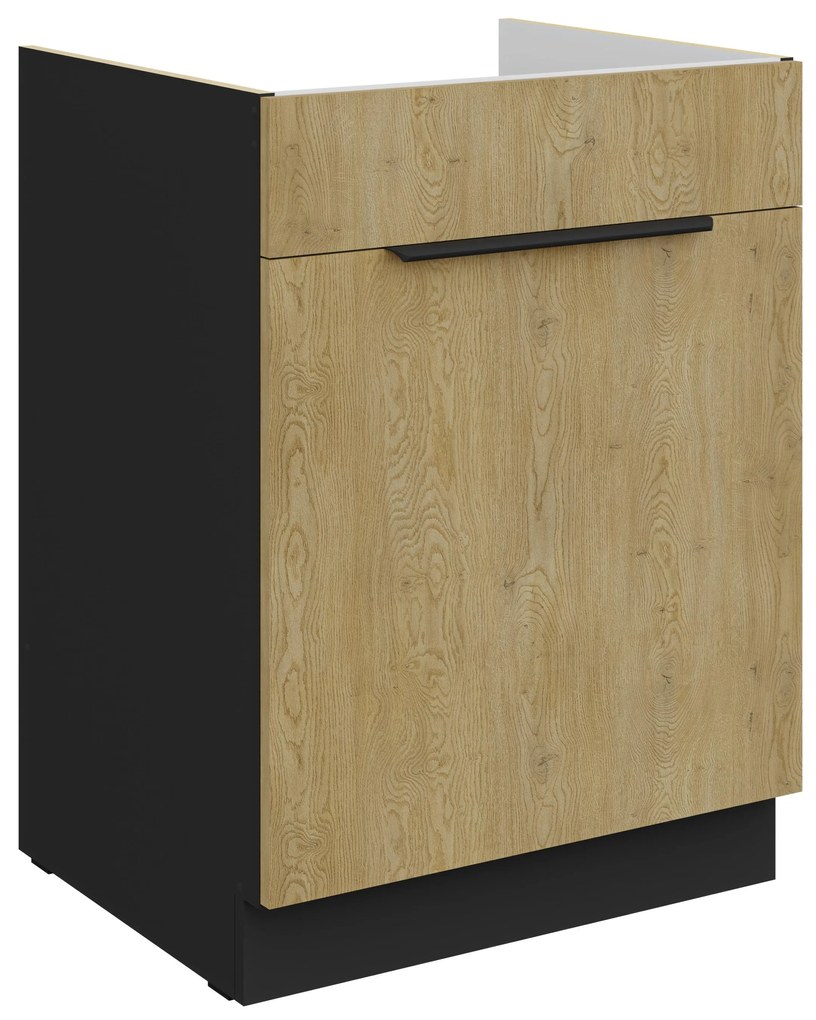 Dolná kuchynská skrinka pod drez Carminia 60 ZL 1S BB PREMIUM BOX (dub cremona + čierna). Akcia -22%. Vlastná spoľahlivá doprava až k Vám domov. 1127980