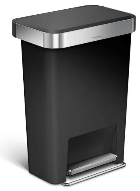 Obdĺžnikový pedálový kôš 45 l čierny plast/nerez, čierna
