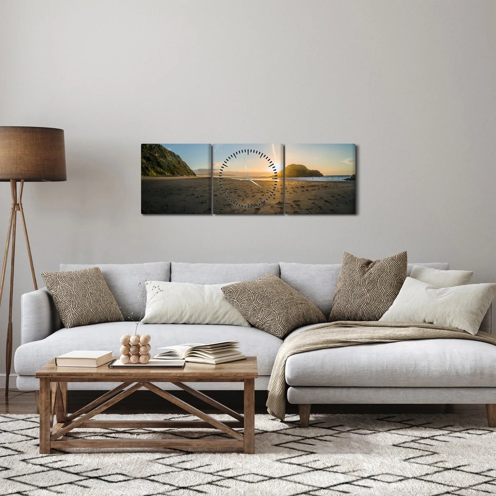 Obraz pláže (s hodinami) (90x30 cm)