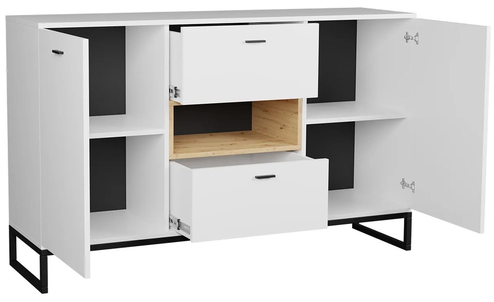 Kombinovaná komoda Olier K2D2SZ OL02, Farby: biely / biely + dub artisan