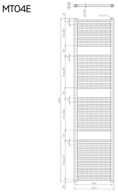 Mereo, Vykurovací rebrík rovný 600x1690 mm, biely, elektrický, MER-MT13E