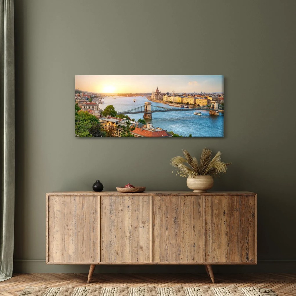 Obraz mesta Budapešť s riekou (120x50 cm)