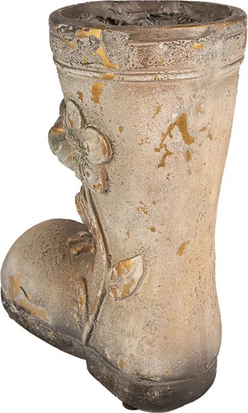 Dekoratívny kvetináč vysoká topánka s kvetinou a žabkou - 26*15*30 cm