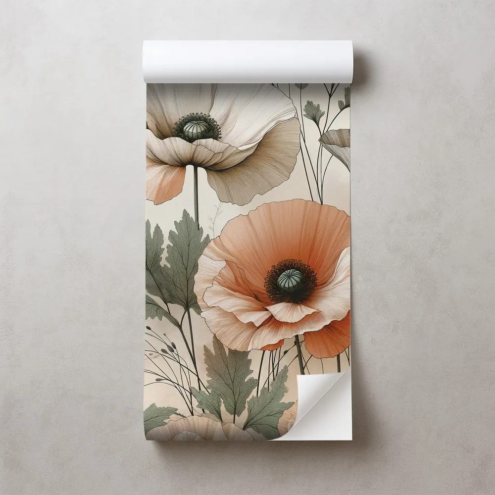 Samolepiaca tapeta pastelové makové kvety