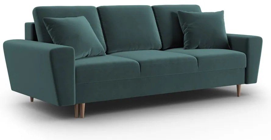 Zamatová rozkladacia/s úložným priestorom pohovka v petrolejovej farbe 235 cm Kyoto – Cosmopolitan Design