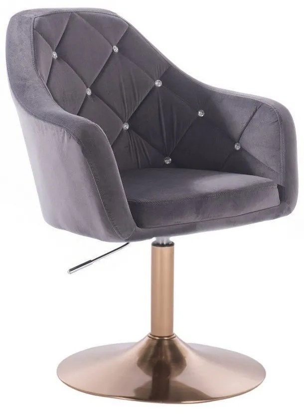 LuxuryForm DESIGN Kreslo ROMA VELUR na zlatom tanieri - tmavo šedé