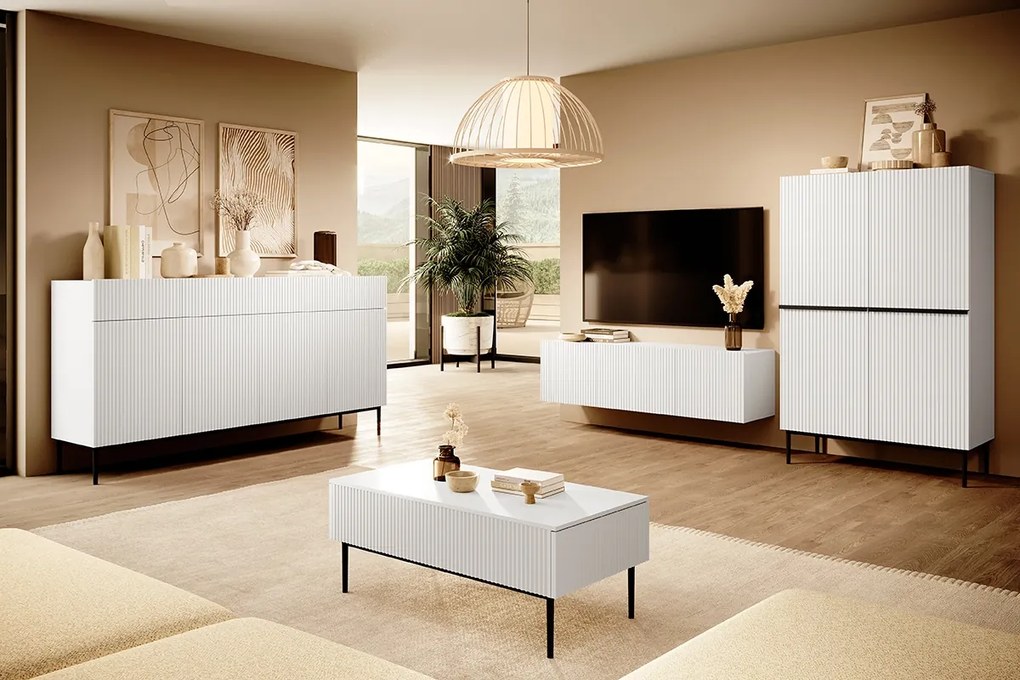 Komoda Nicole 200 cm so 4 zásuvkami - biely mat / čierna