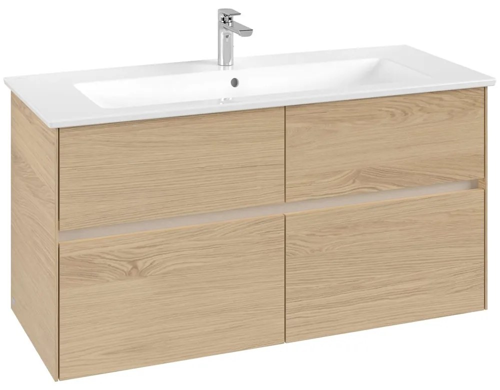 VILLEROY &amp; BOCH Collaro závesná skrinka pod umývadlo, 4 zásuvky, s LED osvetlením, 1161 x 480 x 610 mm, Nordic Oak, C146B0VJ