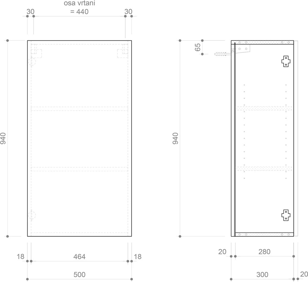 Sapho Sapho, ESPACE skrinka 50x94x32cm, 1x dvierka, ľavá/pravá, biela lesk, ESC850-3030